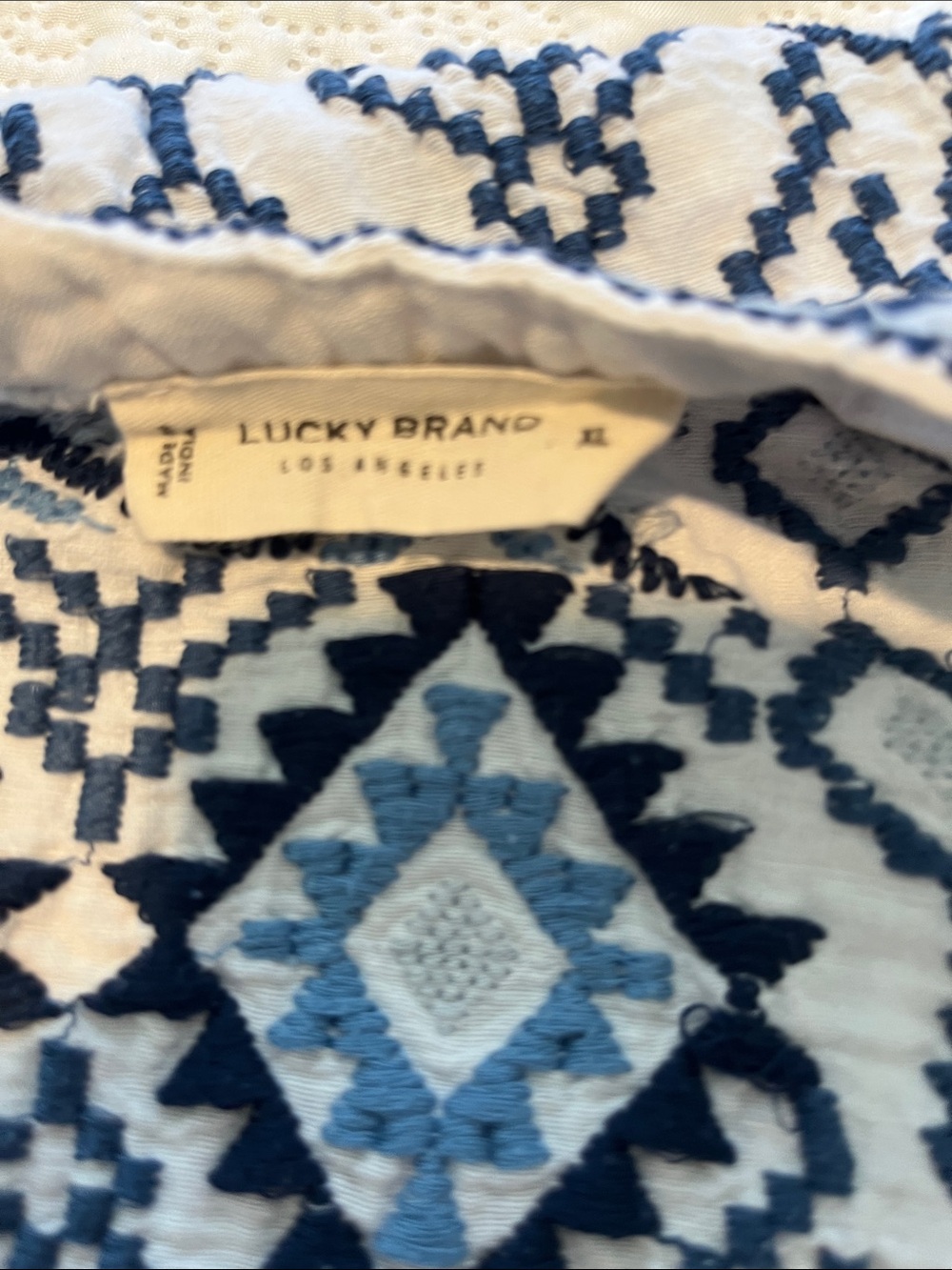 Lucky Brand White Sleeveless Embroidered Tunic with Blue Accents - Picture 11 of 15